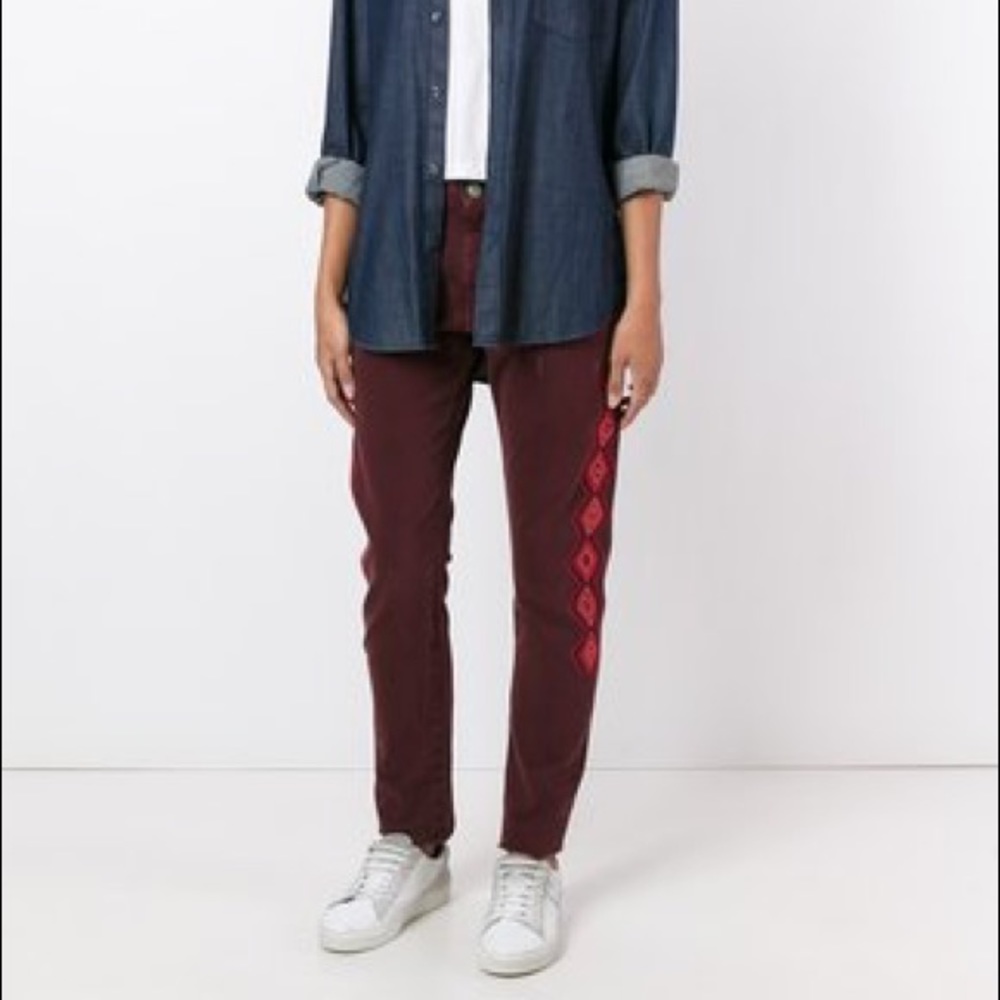 sandrine rose maroon hand embroidered mom jeans